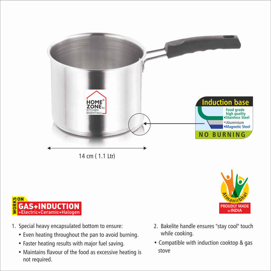 Home Zone-Stainless Steel Induction Bottom Milk Pan 14Cm