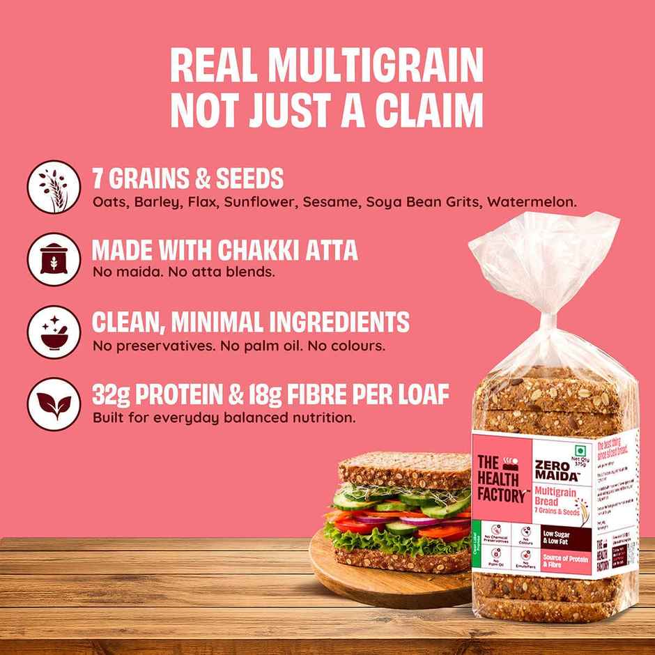 The Health Factory Multigrain Bread | Zero Maida | 7 Grains & Seeds | Whole Wheat Bread