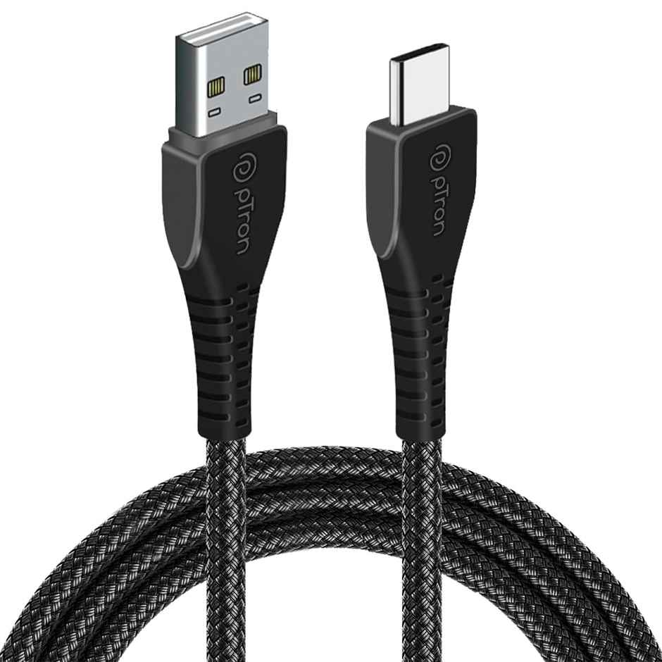 pTron Solero Braid 60W Type C Fast Charging Cable 1.5m For Samsung,OnePlus,Oppo,Vivo, Xiaomi - Black