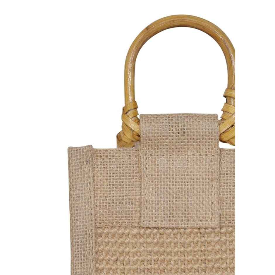 Jute Cottage Carry Bag - Dobby Bottle Bag | Eco-friendly | Stylish | Natural | 14 x 5 x 4.5