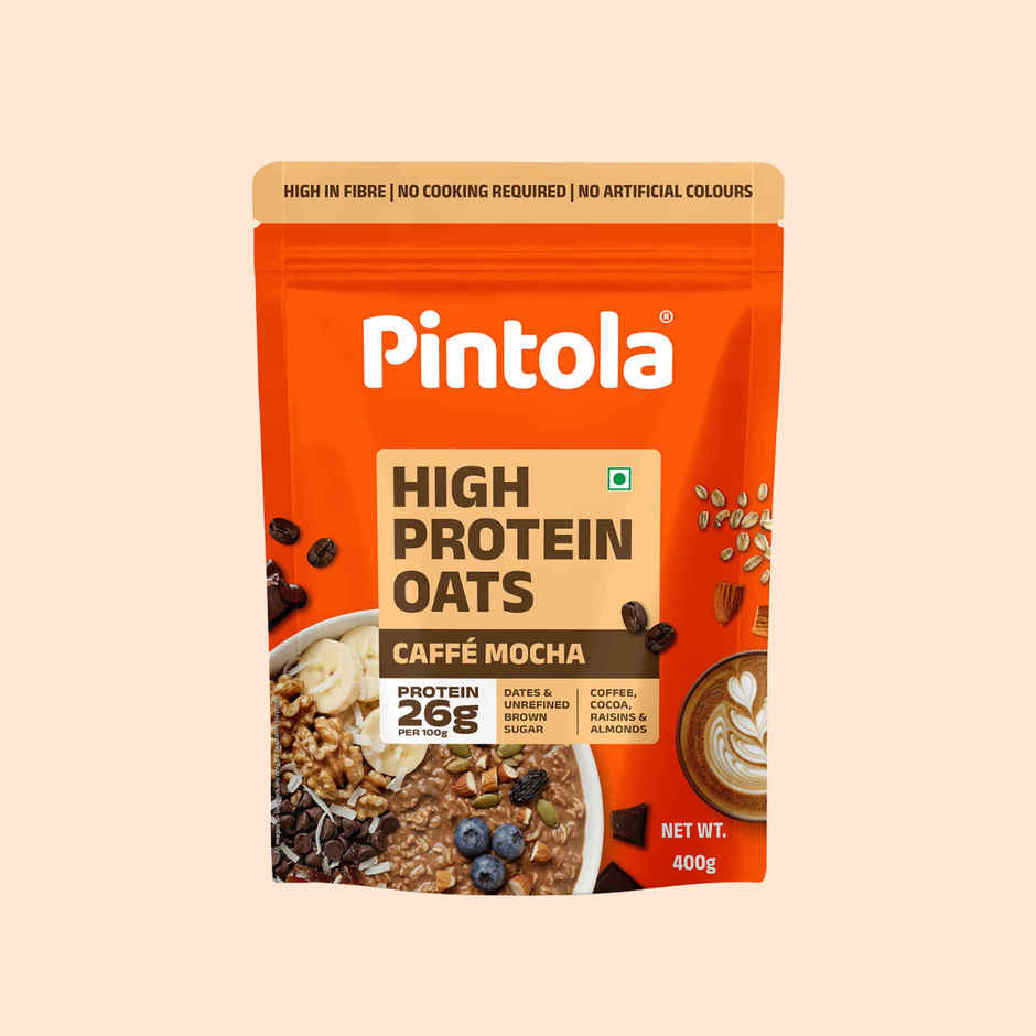 Pintola 26g High Protein Oats | Caffe Mocha - No Refined Sugar - With Almonds & Raisins