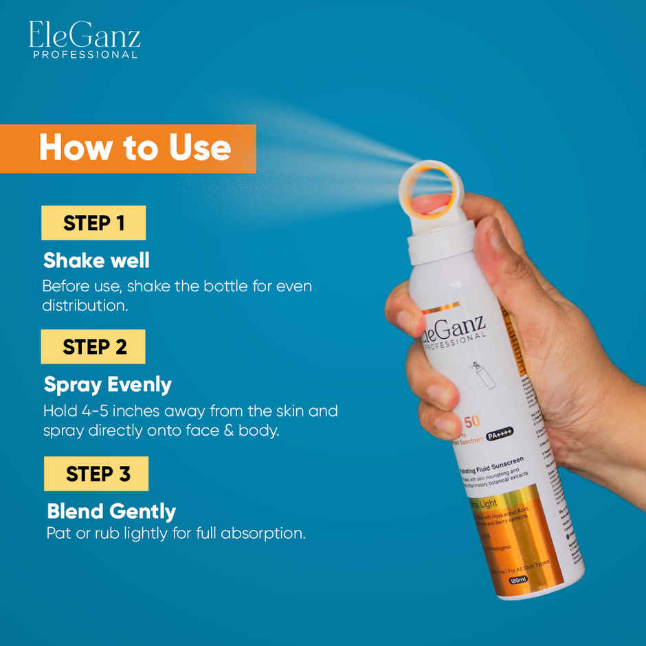 EleGanz Professional Hydrating Fluid Sunscreen Spray For Face & Body | SPF 50 PA++++
