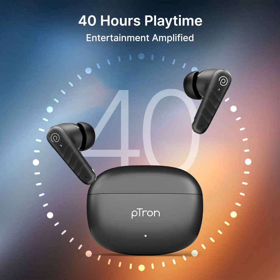 pTron Bassbuds Spark TWS Earbuds w 40hrs Playtime, Clear Calls, Pristine Audio and IPX5 | Black