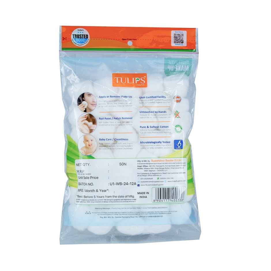 Tulips White Cotton Balls Pouch | Soft & Gentle