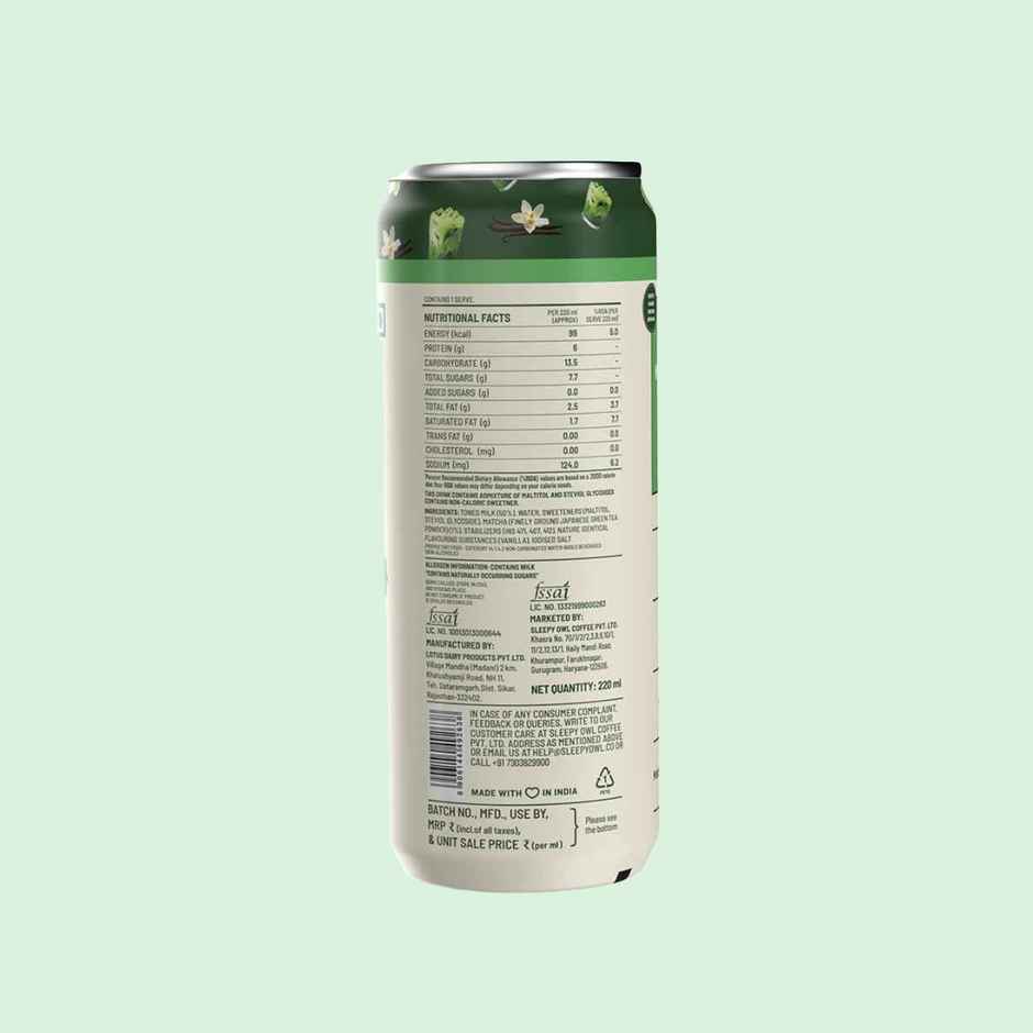 Sleepy Owl Vanilla Matcha Latte Can | Ready to Drink Authentic Japanese Matcha Tea