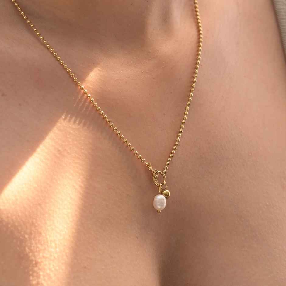 Palmonas Dainty Beaded Pearl Chain For Womens | Waterproof And Anti-Tarnish