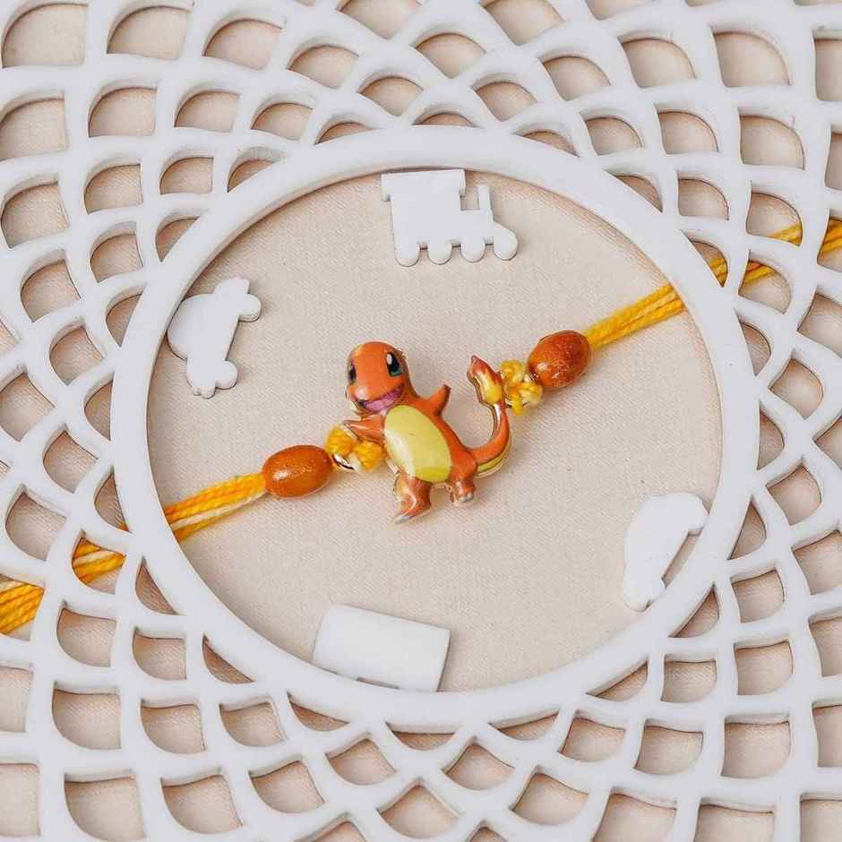 Kids Charmander Pokemon Rakhi for Bhai, Bhaiya with Roli Chawal | Pack of 1 | Ecraftindia