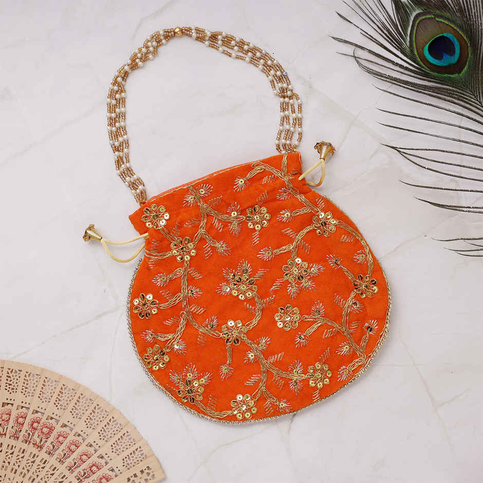Traditional Potli Bag | Ethnic Festival Pouch | Orange | Oye Happy