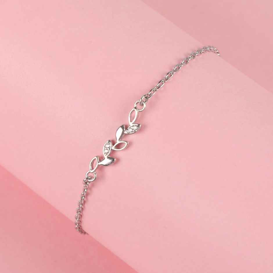 Clara 925 Sterling Silver Leaf Bracelet | Adjustable | Rhodium Plated | Swiss Zirconia
