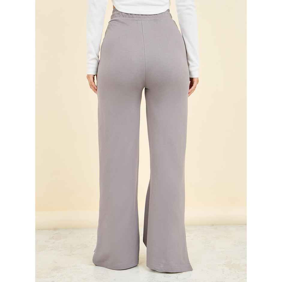 Styli Women's Slim Fit Joggers with French Terry Fabric and Hem Slit | Grey Melange - S