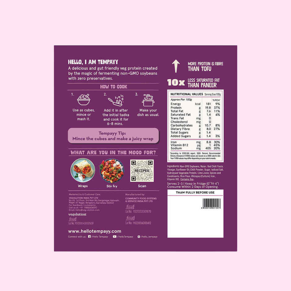 Hello Tempayy 40g Protein Peri Peri Tempeh Cubes |Low Fat & High Fibre