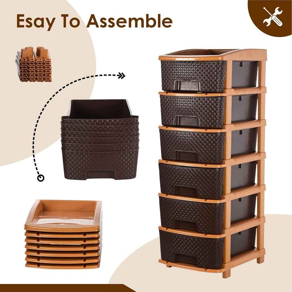 Kuber Industries Modular 6-Layer & 63 L Plastic Drawer Storage Organiser | Chocolate Brown