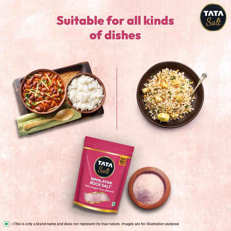 Tata Himalayan Rock Pink Salt Pouch, Premium Sendha Namak, With Natural Trace Minerals, Low Sodium, Crystal Salt