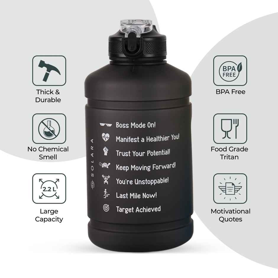 Solara Plastic Insulated Water Bottle | Black Knight | 2.2 L