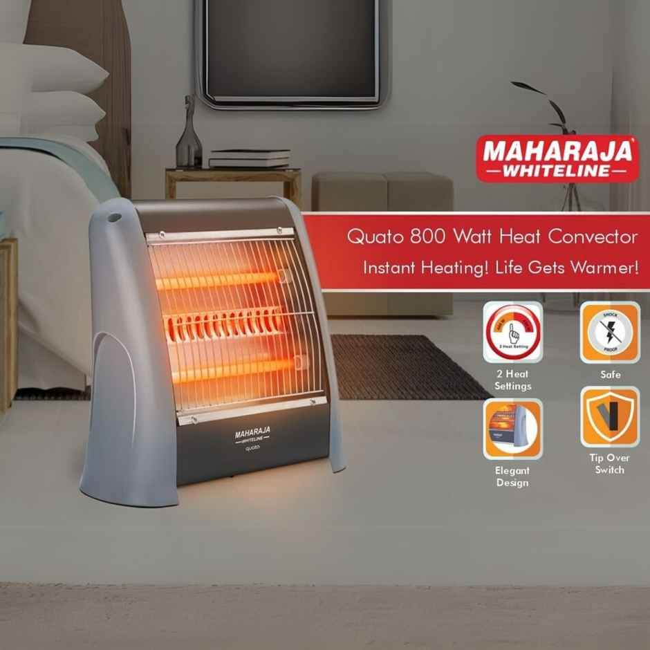 Maharaja Whiteline Quato Neo 800 Watts Quartz Heater, 2 Heat Setting, Shock Proof Body - Grey