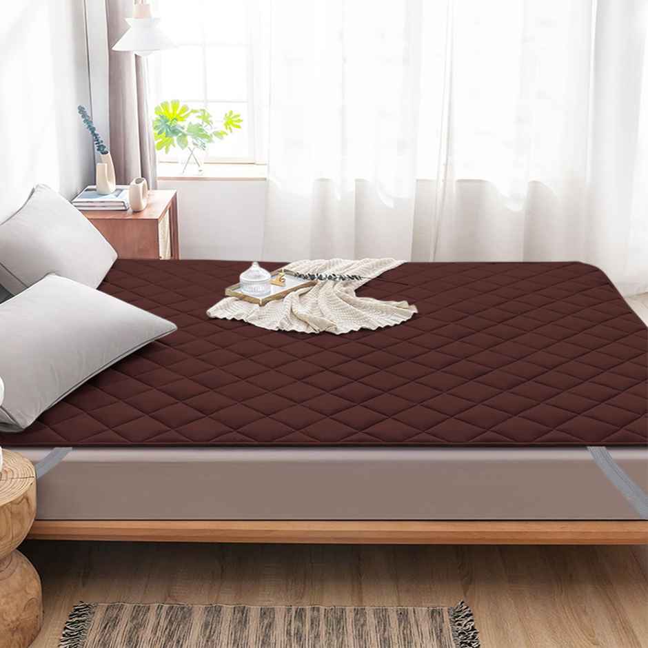 BAY6 Brown Quilted Microfiber Cotton 350 GSM Mattress Protector For Queen Size Bed
