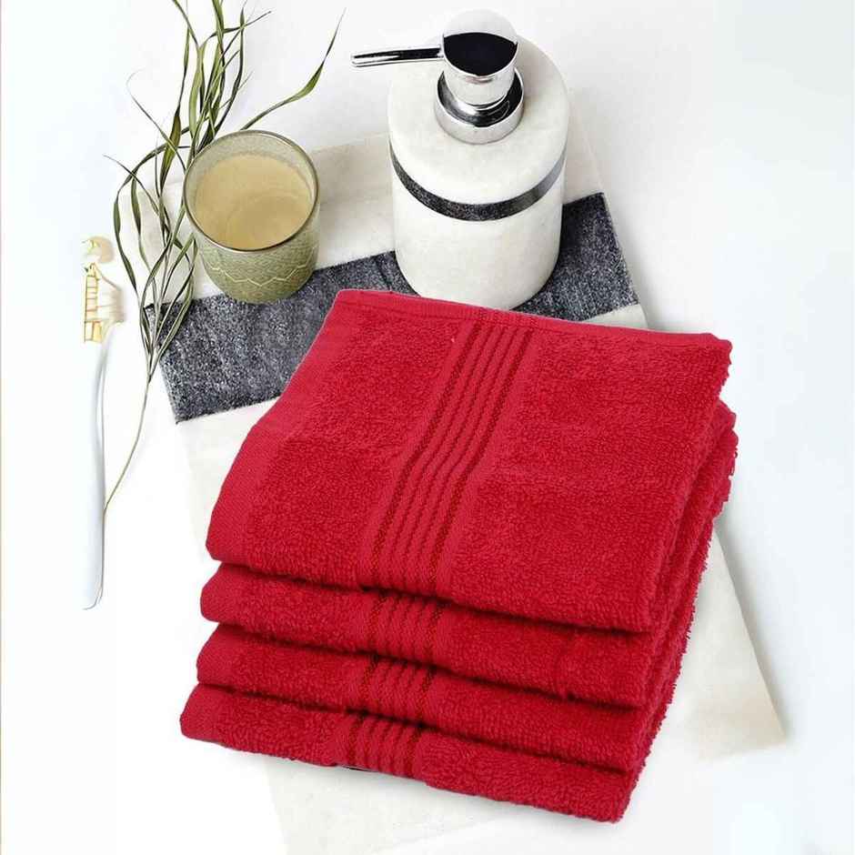Bianca Face Towel Soft Cotton | Red | 30cm x 30cm | 550 GSM | Pack of 4