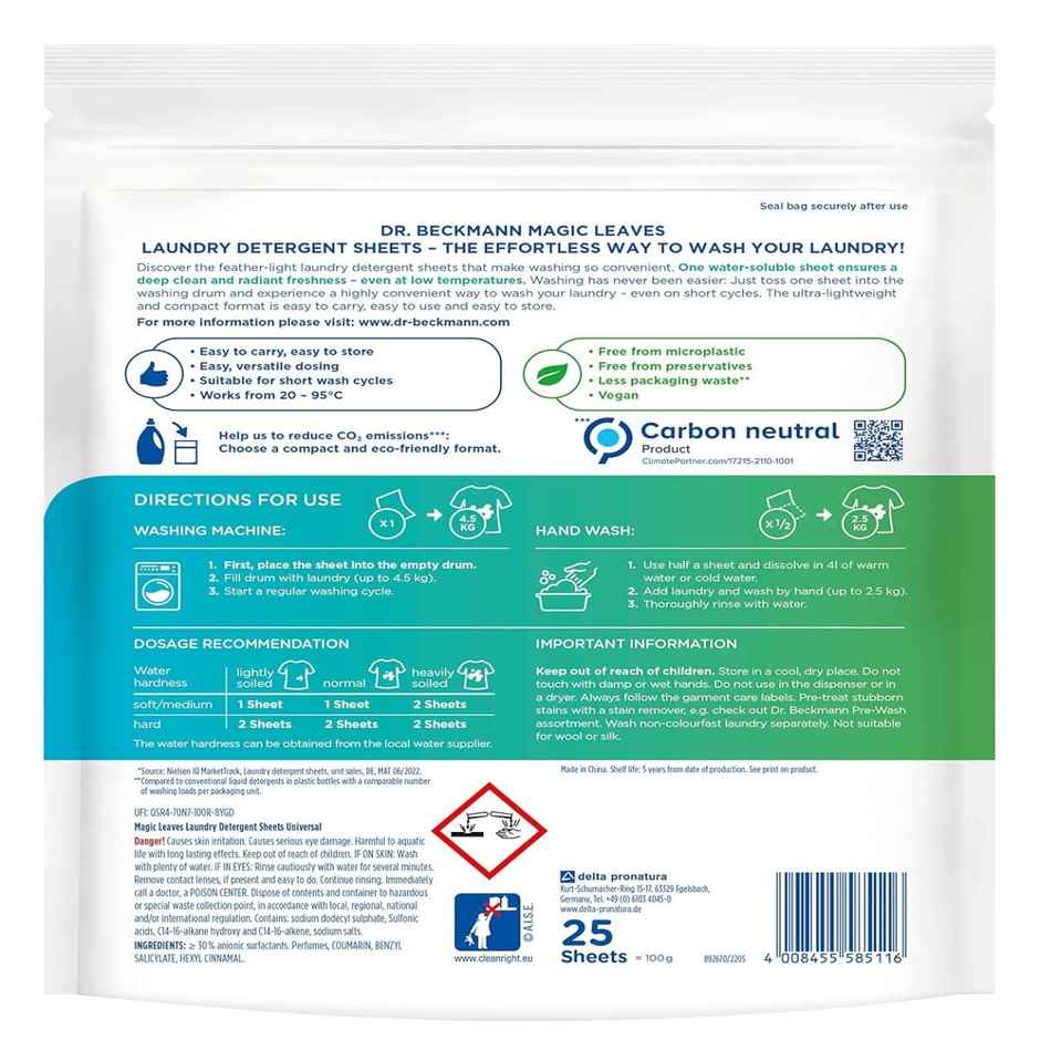 Dr. Beckmann Magic Leaves Laundry Detergent Sheets