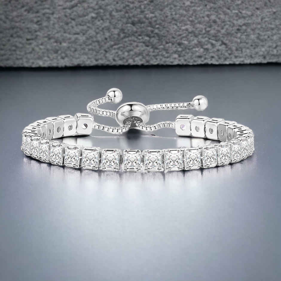 Designs & You Silver Plated Square Cut Cubic Zirconia White Matrix Tennis Bracelet | 1 Pack
