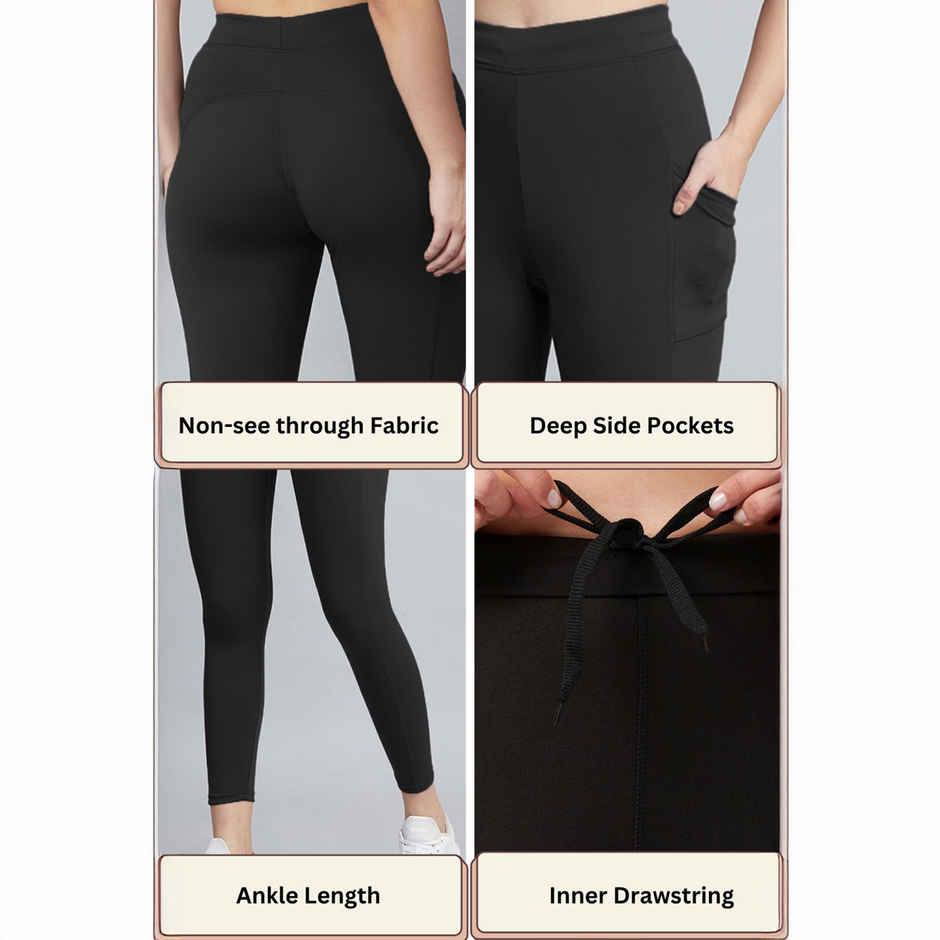 Blinkin Women's Gym Pants & Tights - Black | Workout | With Side Pockets | M