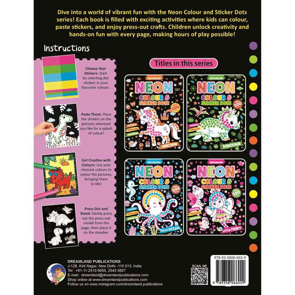 Dinosaur Neon Colour & Sticker Dots Book Over 500 Stickers Book for kids|Fun Coloring Book for kids