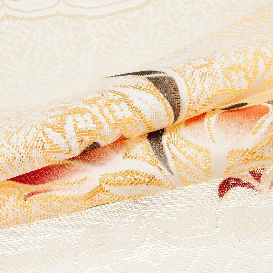 Kuber Industries Pack of 6 Cotton Flower Print 5 Seater Sofa Cover Set | Cream