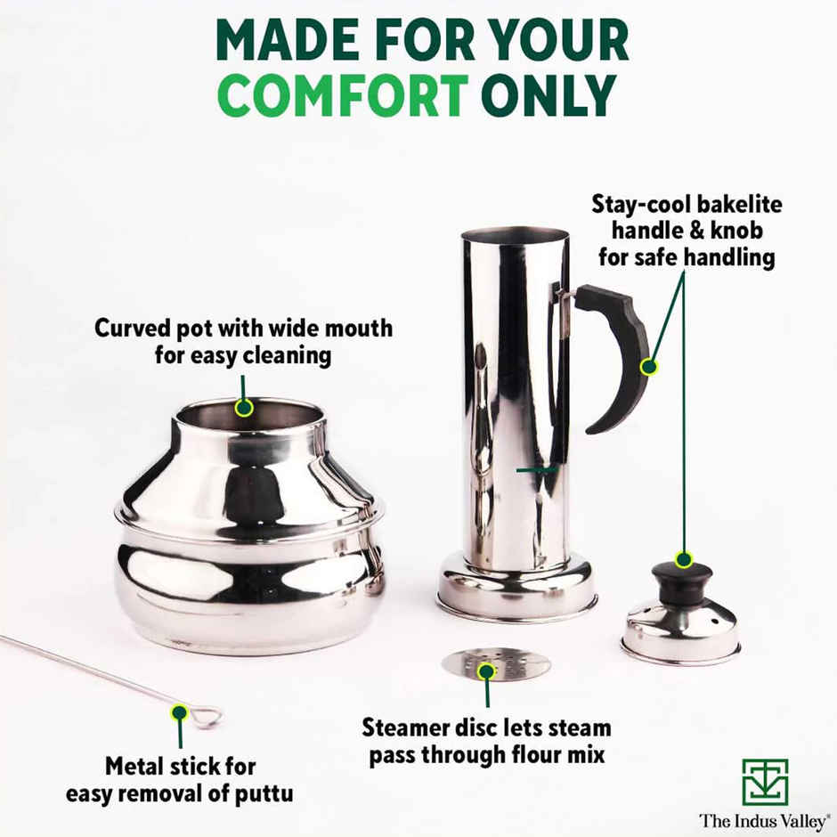 The Indus Valley Stainless Steel Puttu Maker With Bakelite Handle | 1.3 L | 0.46Kg Gas & Induction