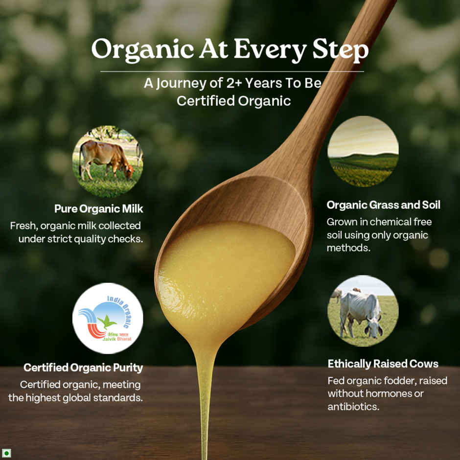 A TATA Product - Organic India Pure Cow Ghee | Glass Bottle | Sourced from Organically Fed Cows