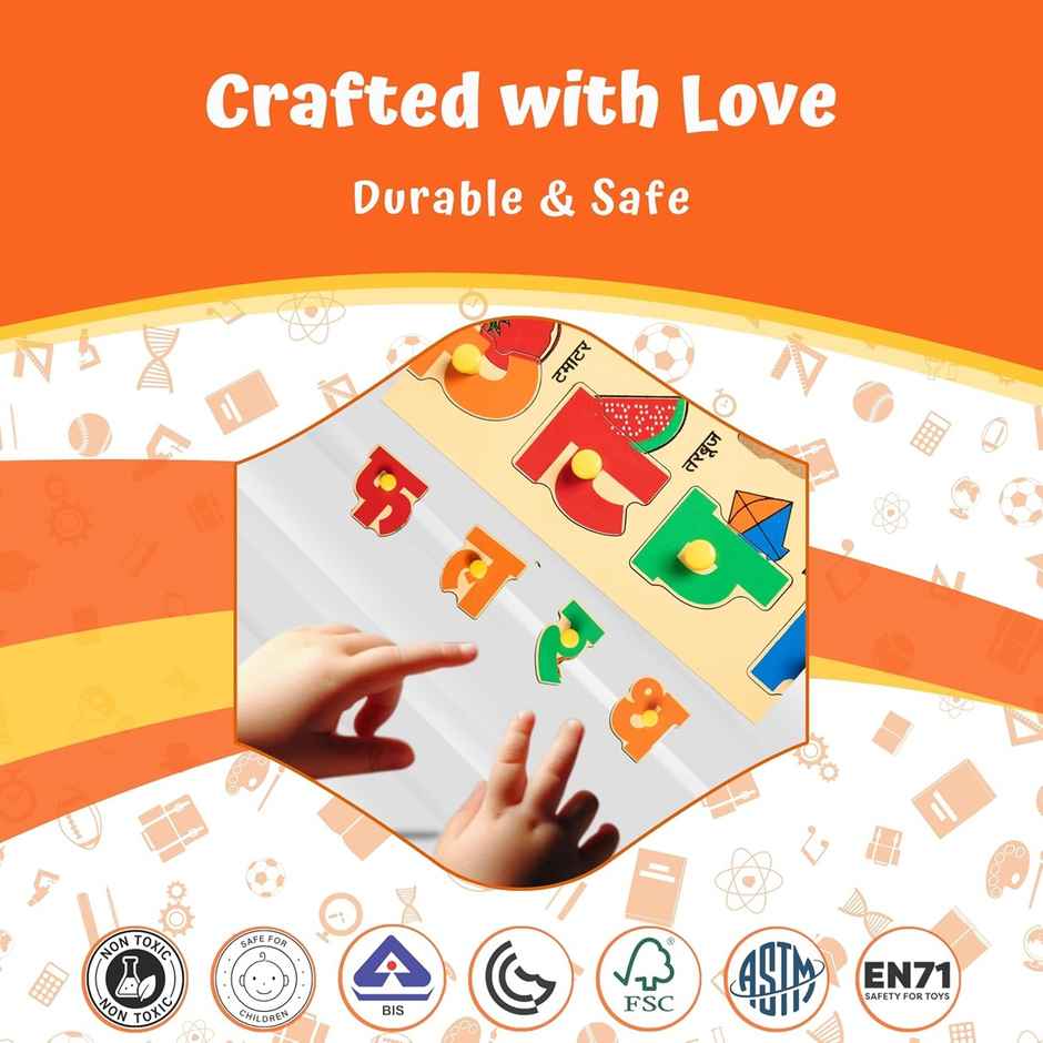 Skillofun Wooden Hindi Varnamala Tray | Alphabet Puzzle for Kids | MontesBAUi Educational Toy