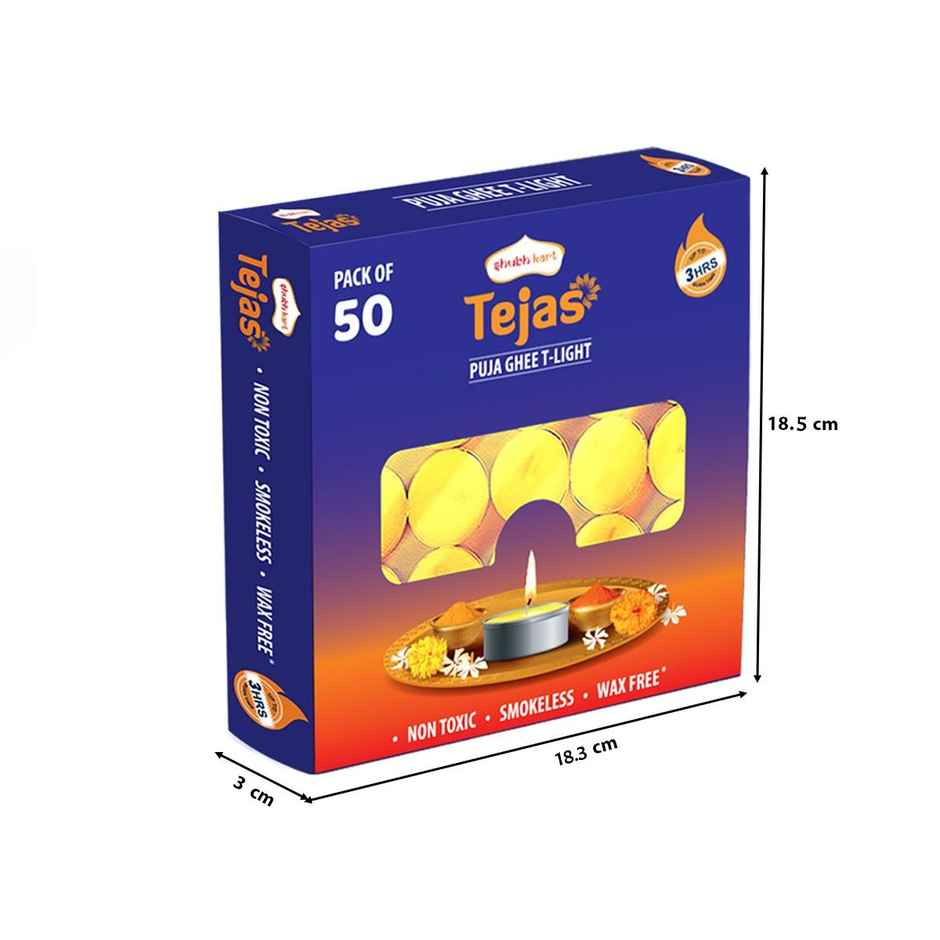 Tejas Ghee T-Light Candle | Yellow | Pack Of 50 | Shubhkart