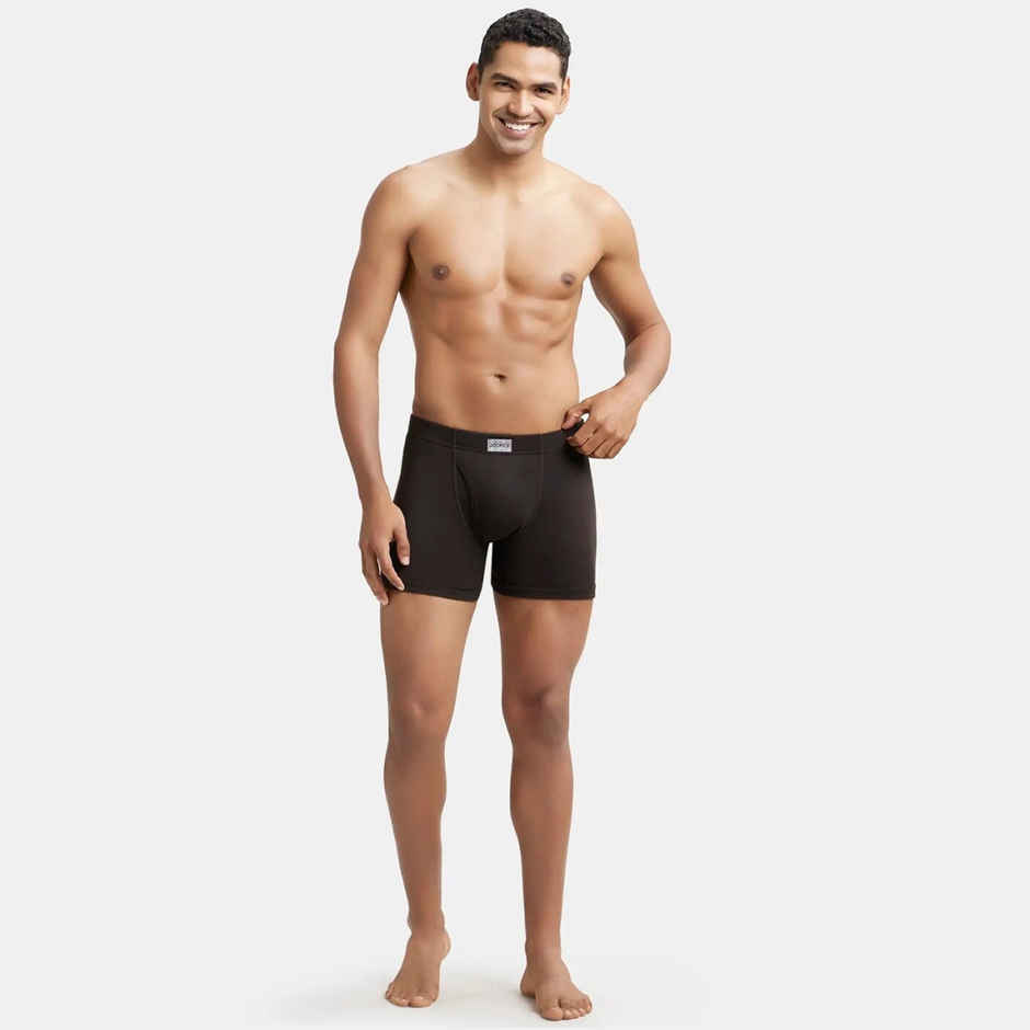 Jockey 8008 Men's Super Combed Cotton Rib Underwear Solid Boxer Brief|Concealed Waistband | Black-M