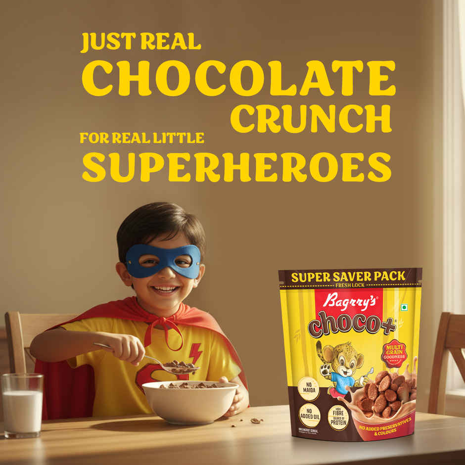 Bagrry's Choco+ With 0% Maida & 3 Great Grains Flakes(Oats,Whole Wheat,Rice) 1 KG 