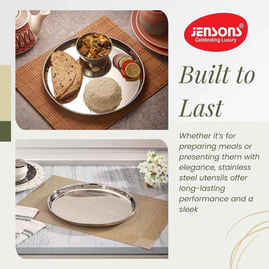 Jensons Stainless Steel Dinner Plate Set (4 Pcs) | 26cm each Thali | Food Grade | Heavy Duty