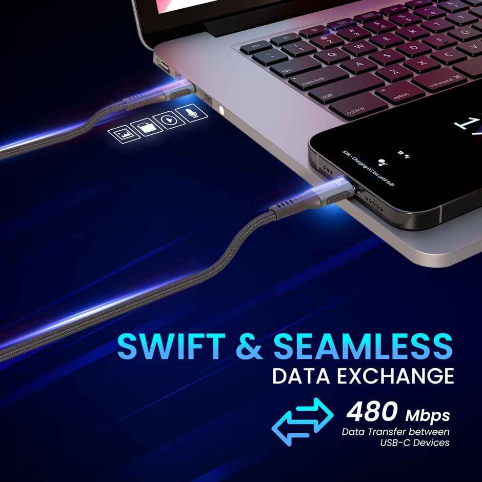 Portronics Konnect 240C 240W Futuristic Unbreakable Nylon Braided Type C to Type C Fast (Black)