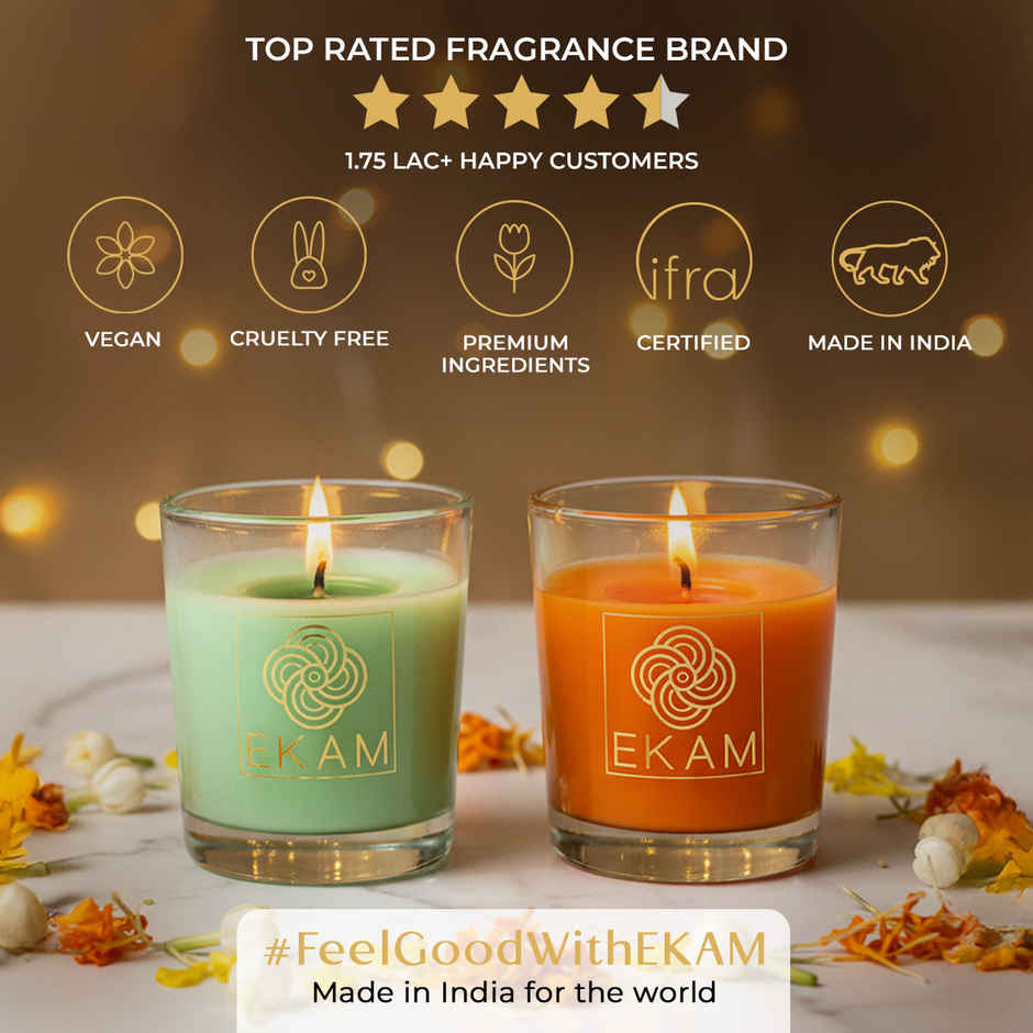 EKAM Scented Votive Candles (2 pcs) | Jasmine & Freesia, Grapefruit & Mandarin | 43g Each| 10H Burn