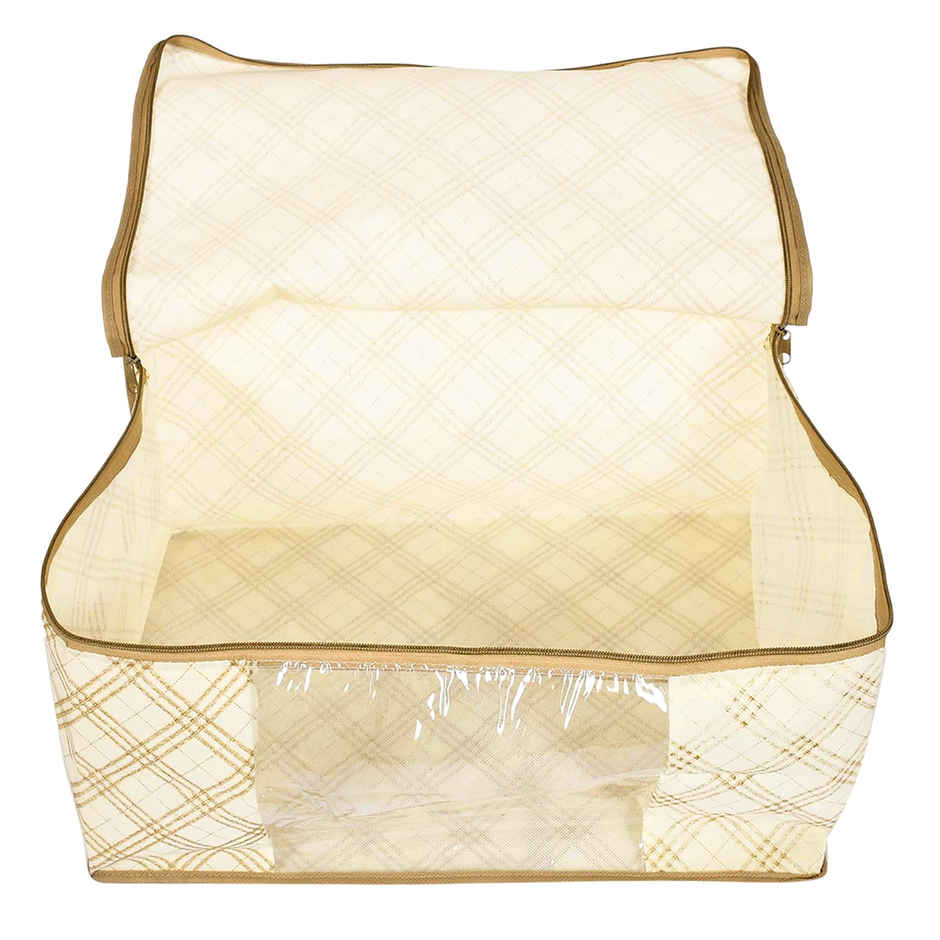 Kuber Industries Pack of 3 Non-Woven Saree Covers with Zip | Organizer for Saree & Lehenga | Cream