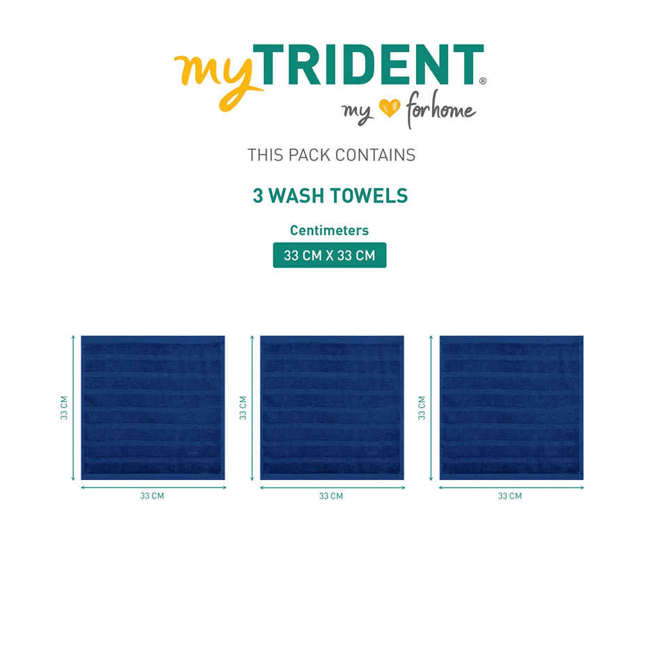 Mytrident Quick Dry Cotton Face Towel Set | 13 x 13 in | Navy Blue
