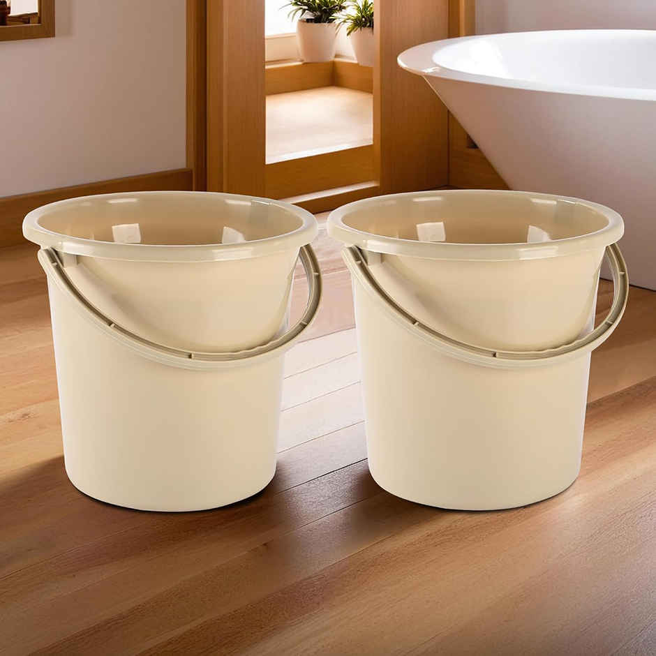 Kuber Industries Plastic Strong Bucket for Bathroom for Bathing|18 L|Pack of 2|Beige