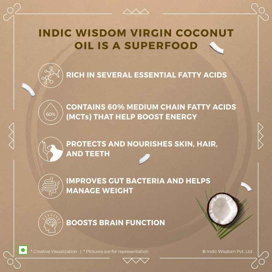 Indic Wisdom Coconut Wood Pressed Oil (Nariyal Oil) | Bottle | Cold Pressed - Extracted on Wooden Churner