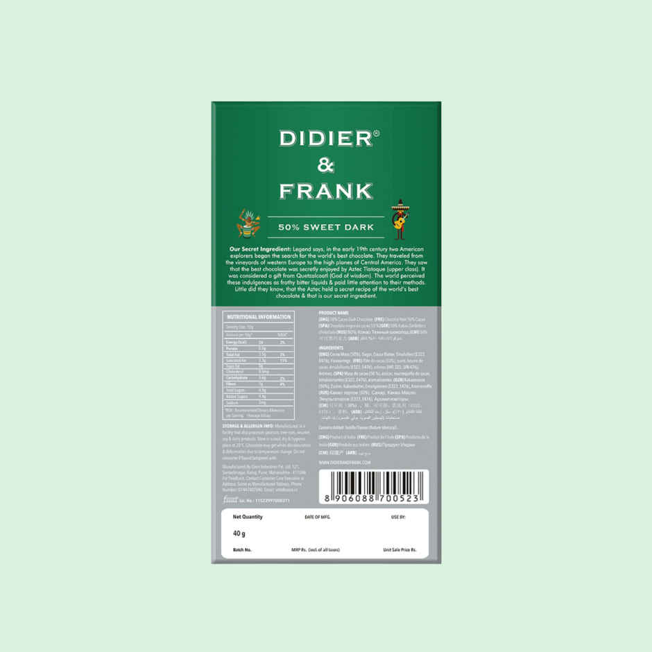 Didier & Frank 50% Sweet Dark Chocolate Bar