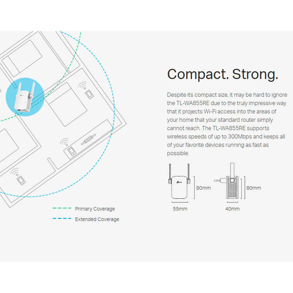 TP-Link TL-WA855RE 300Mbps Single Band Wi-Fi Range Extender, Plug and Play, Access Point Mode