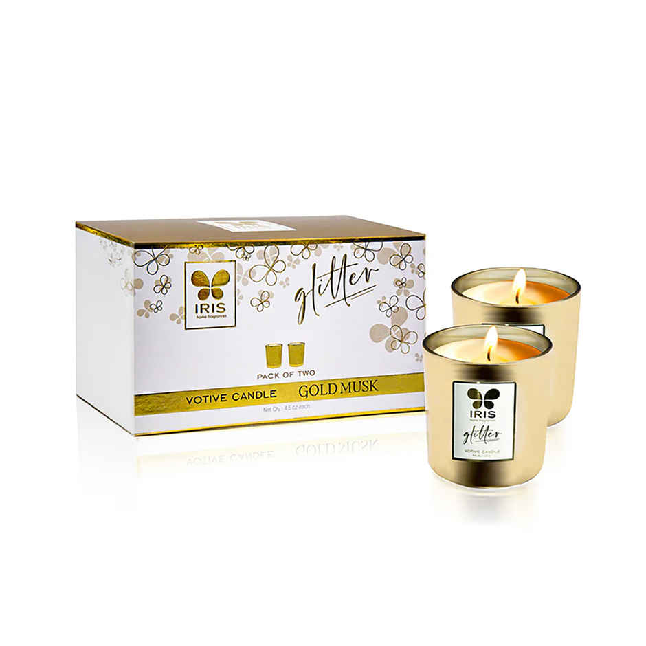 IRIS Gold Glass Votive Aroma Candles