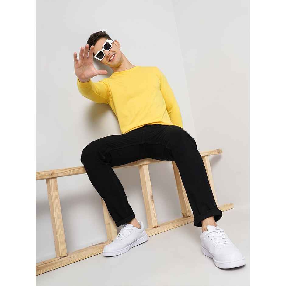 The Indian Garage Co Men Casual Regular Fit Yellow Solid Full Sleeve T-Shirt - XL