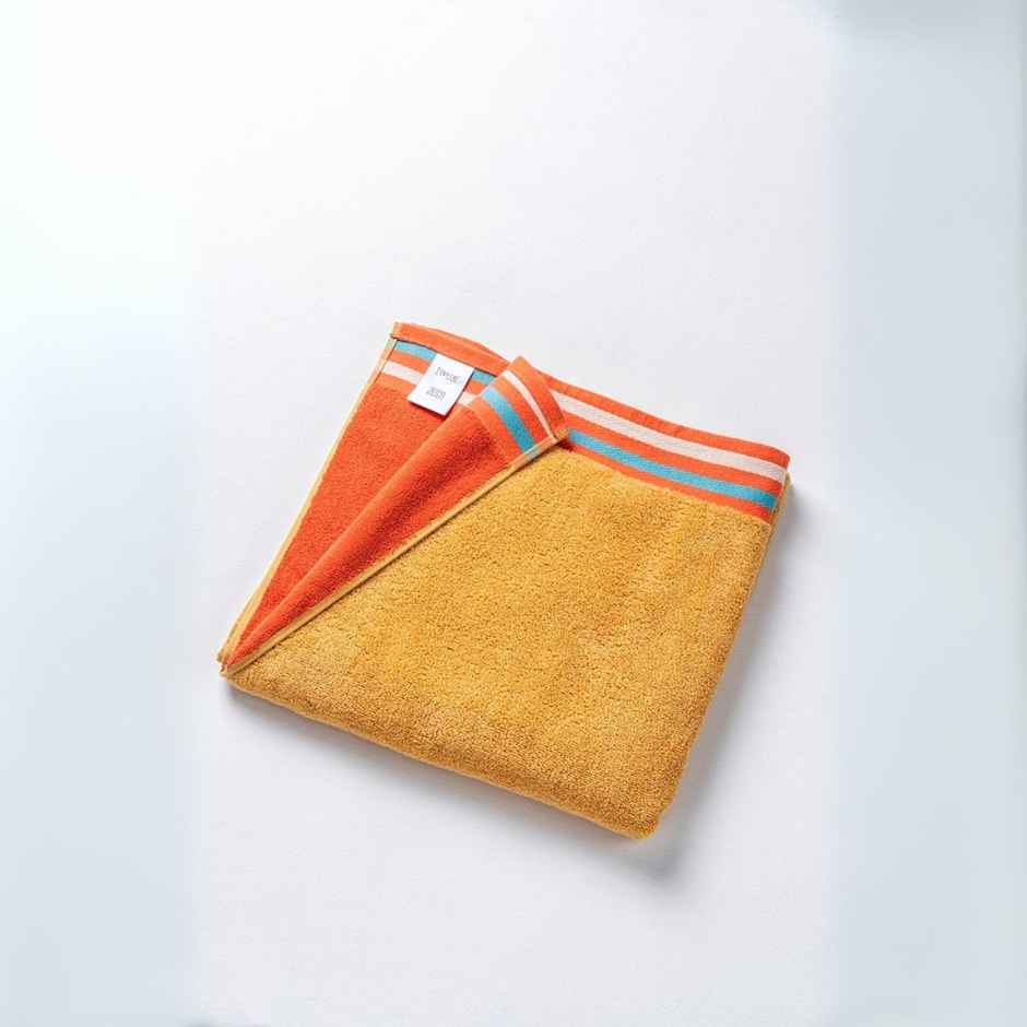 DDECOR Yarn Dyed Sporty Look 500 GSM Reversible Bath Towel | 100% Cotton - Gold