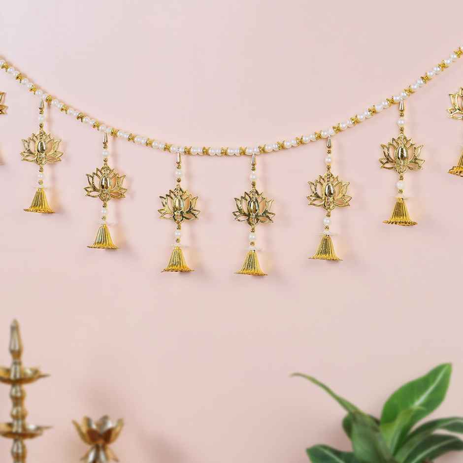 Golden Lotus & Bell Toran For Door | Gold | IGP