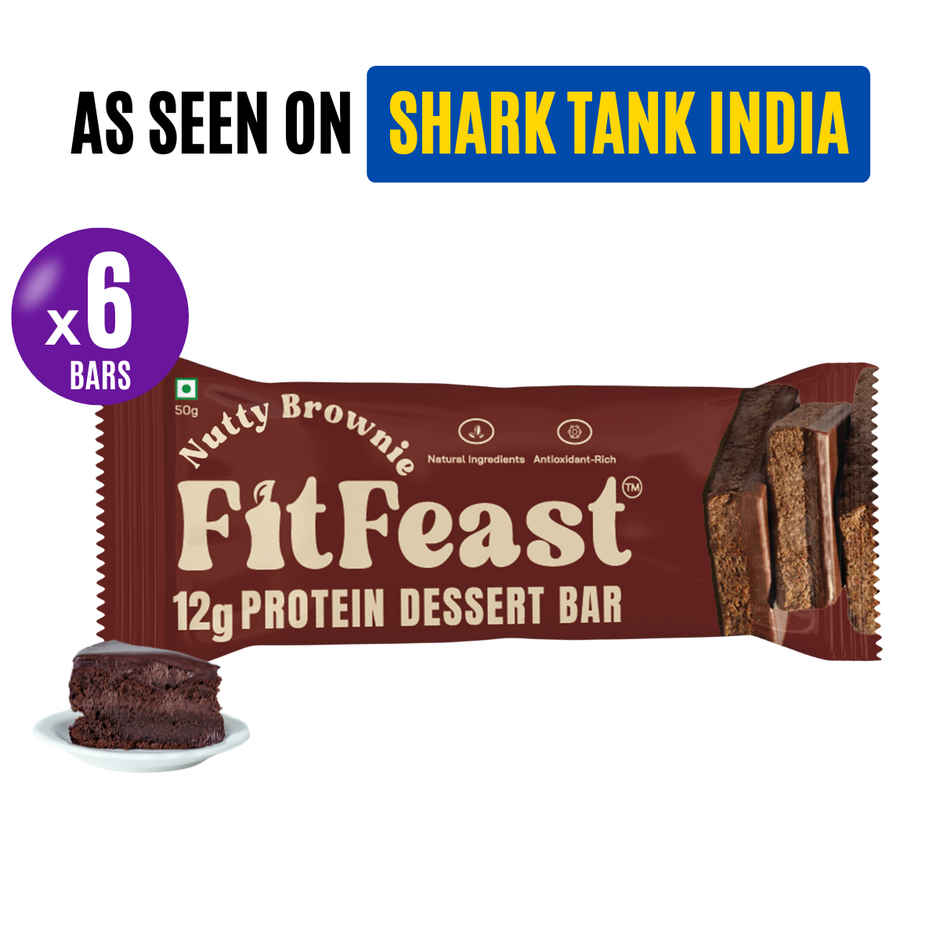 FitFeast Nutty Brownie Protein Bar (6) | 12g Protein | All Natural, Tastes Like Real Chocolate