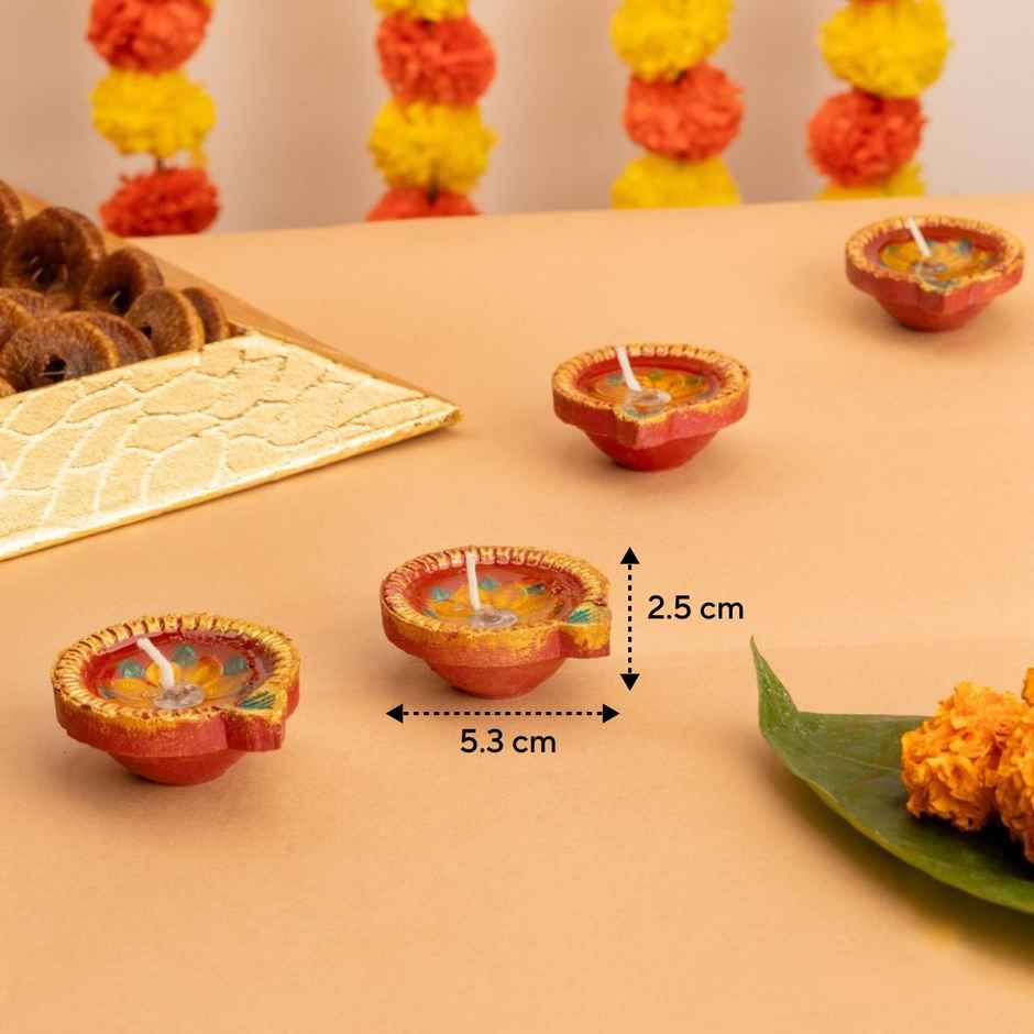 Pooja Special Earthen Diyas | Floral Design | Pack Of 12 | Designer Clay Diya| Mitti Diya-Pooja | Walton