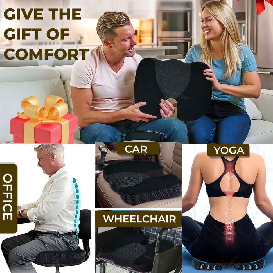 Trajectory Memory Foam Coccyx Seat Cushion For Tailbone Pain | Office Chair & Car Seat Pillow