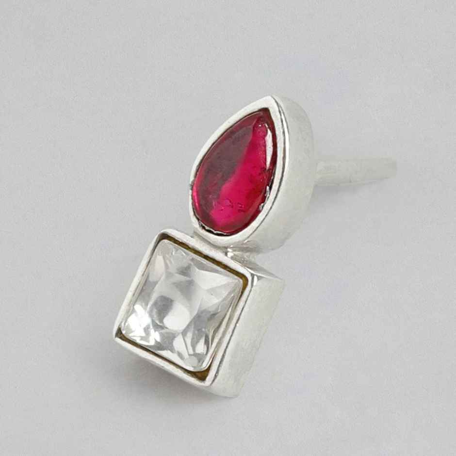 Unniyarcha 92.5 Silver Cubic Red Drop Stud Earrings