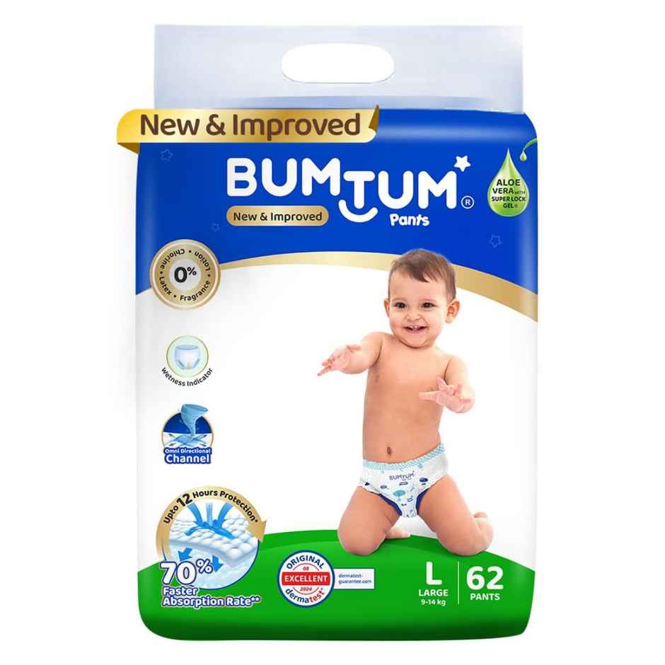 Bumtum Baby Diaper Pants With Double Leakage Protection - 9 To 14 Kg Large